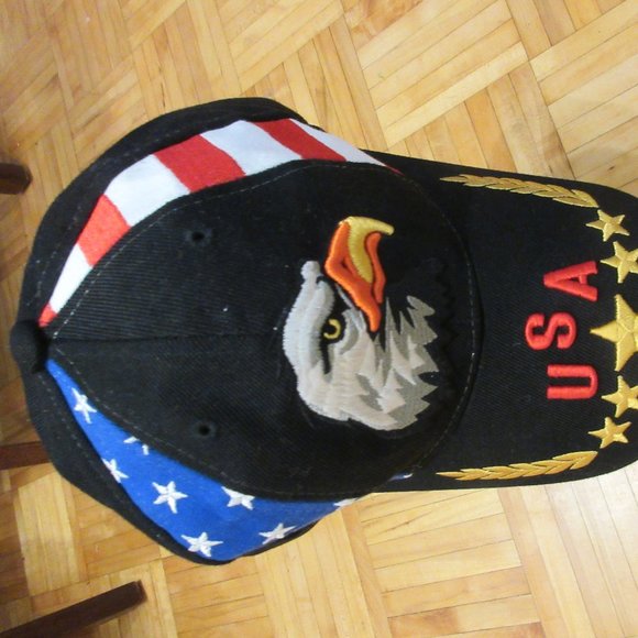 Black Cap USA Flag Eagle Stars  Embroidery Baseball Cap Master Cap - Picture 9 of 9